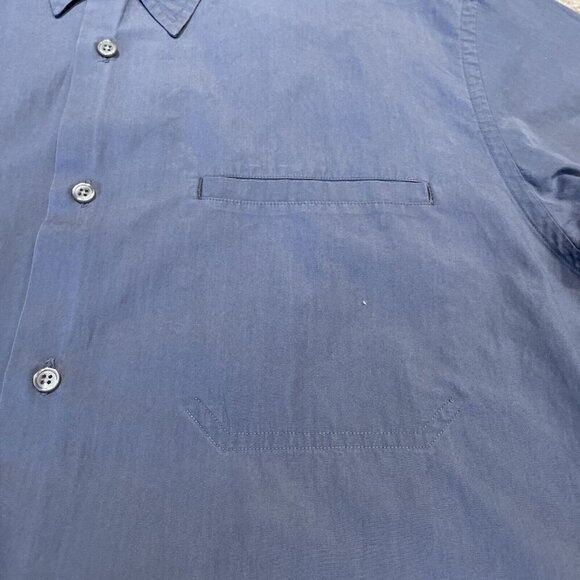 Vintage 80s DKNY Button Up Shirt Men's M Blue Short Sleeve 100% Cotton Pockets - Picture 4 of 10